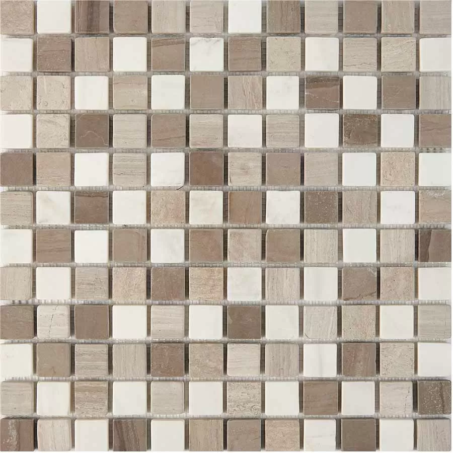 Мозаика PIX279 White Wooden, Dolomiti Bianco, Athens Grey из мрамора матовая 23x23 305х305x6