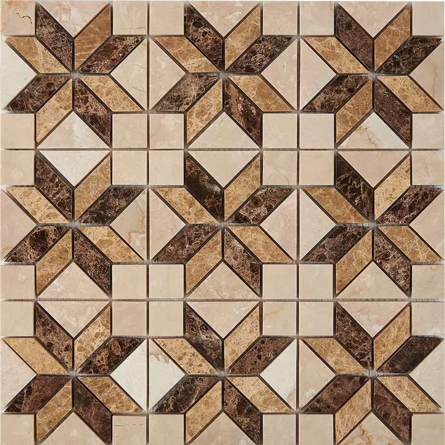 Мозаика PIX286 Botticino, Dark, Light Emperador из мрамора полированная 23x23 298х298x6