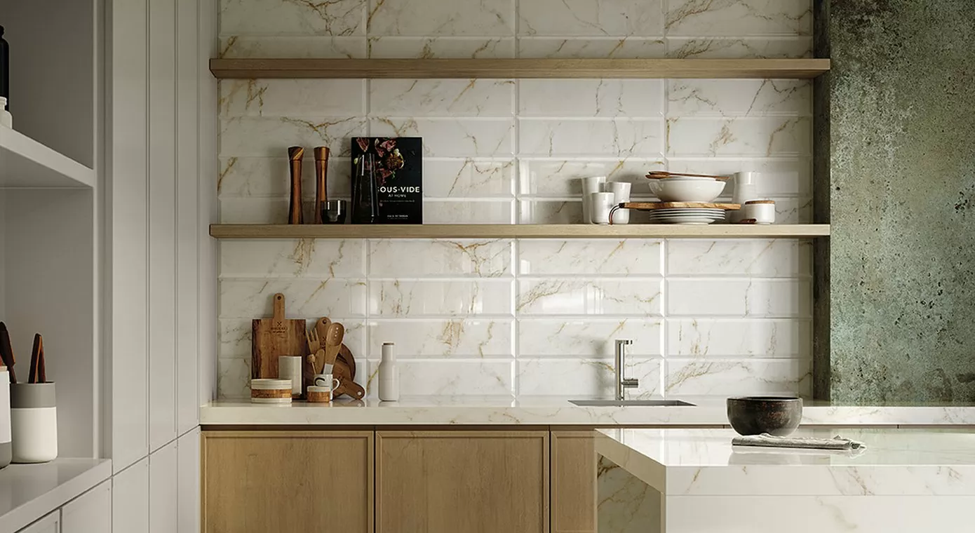 Плитка fQB7 Roma Gold Calacatta Delicato Brillante 15x56