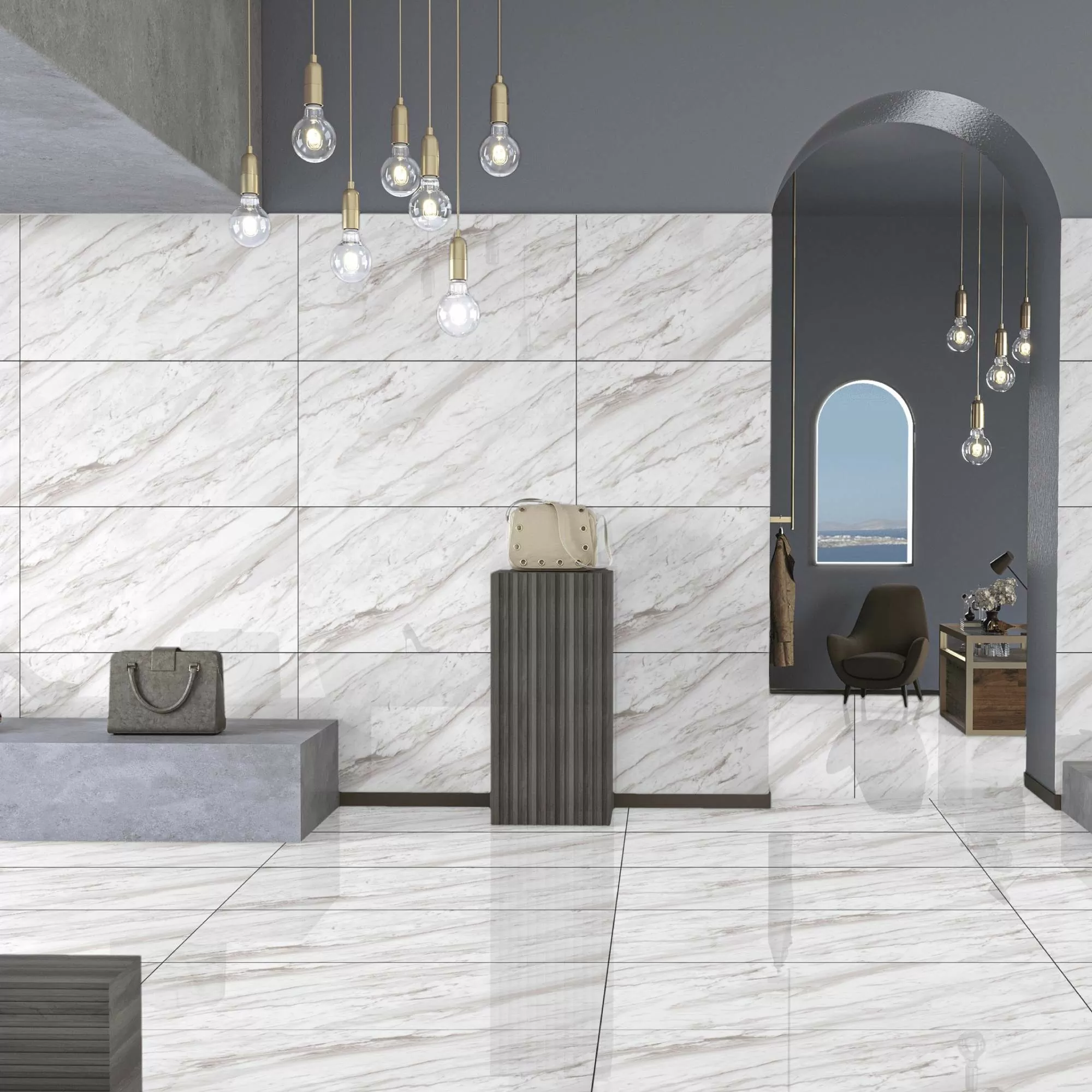 Керамогранит Atlanta White Silver Glossy Carving 60х120