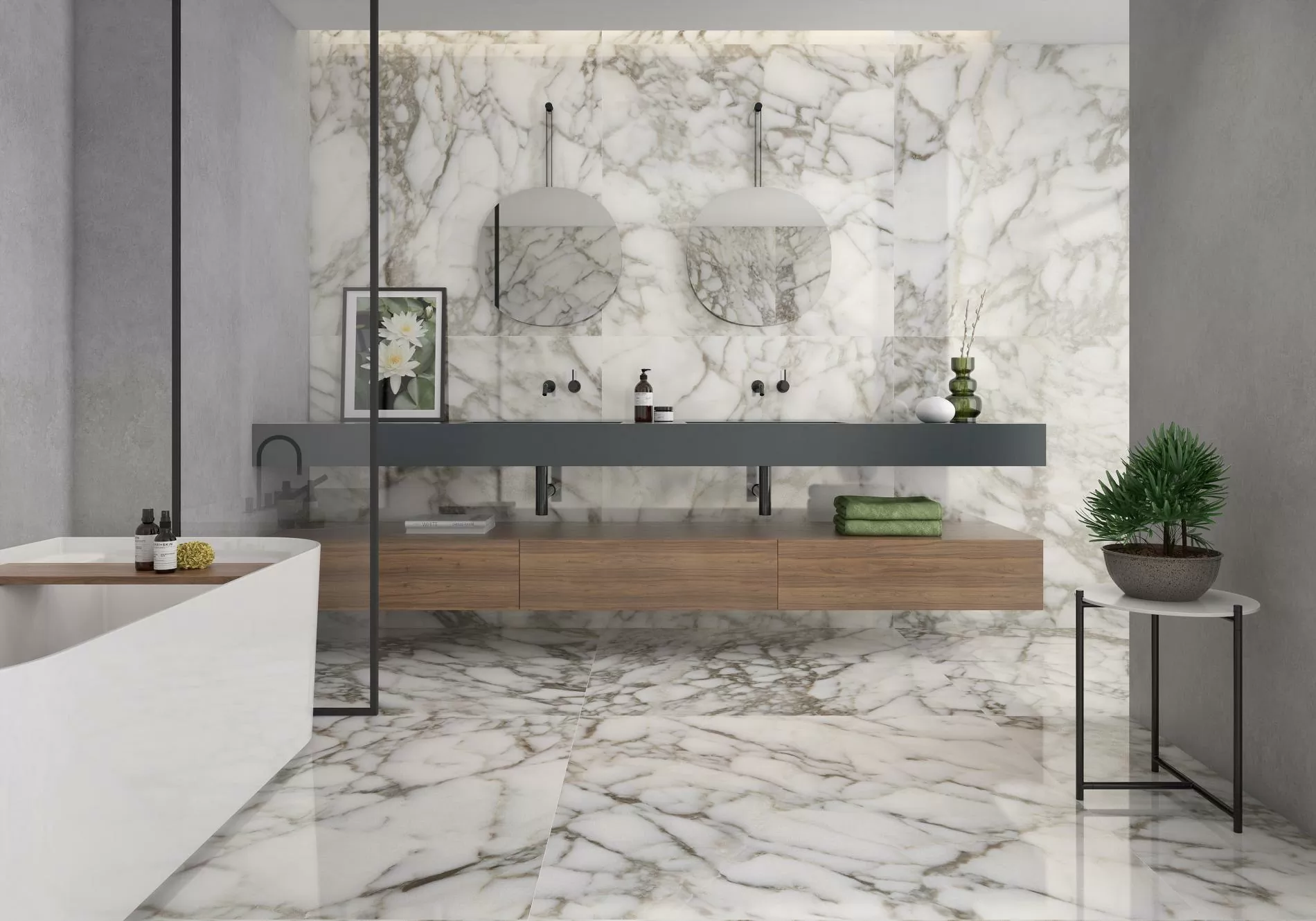 Керамогранит Rain Arabescato Pearl luxglass Rect. 60x120
