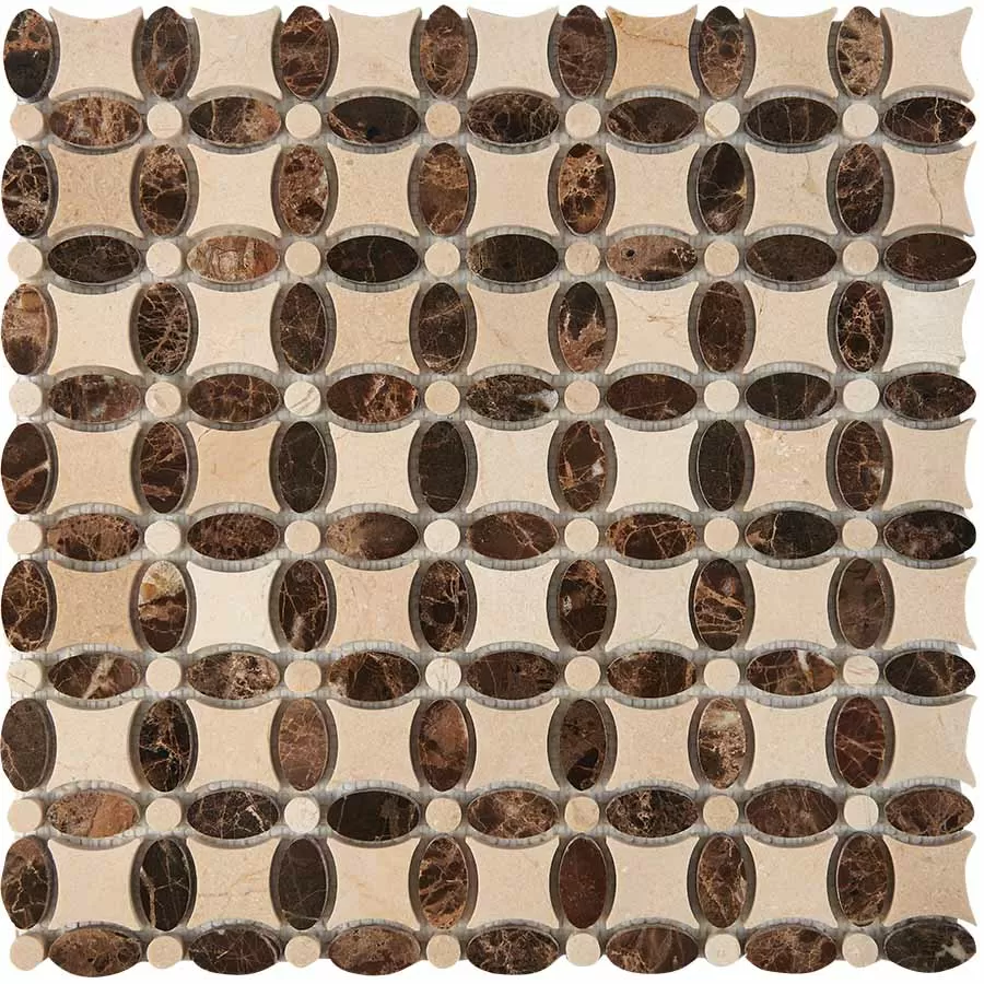 Мозаика PIX283 Cream marfil, Dark Еmperador из мрамора полированная 32x32 336х336x8
