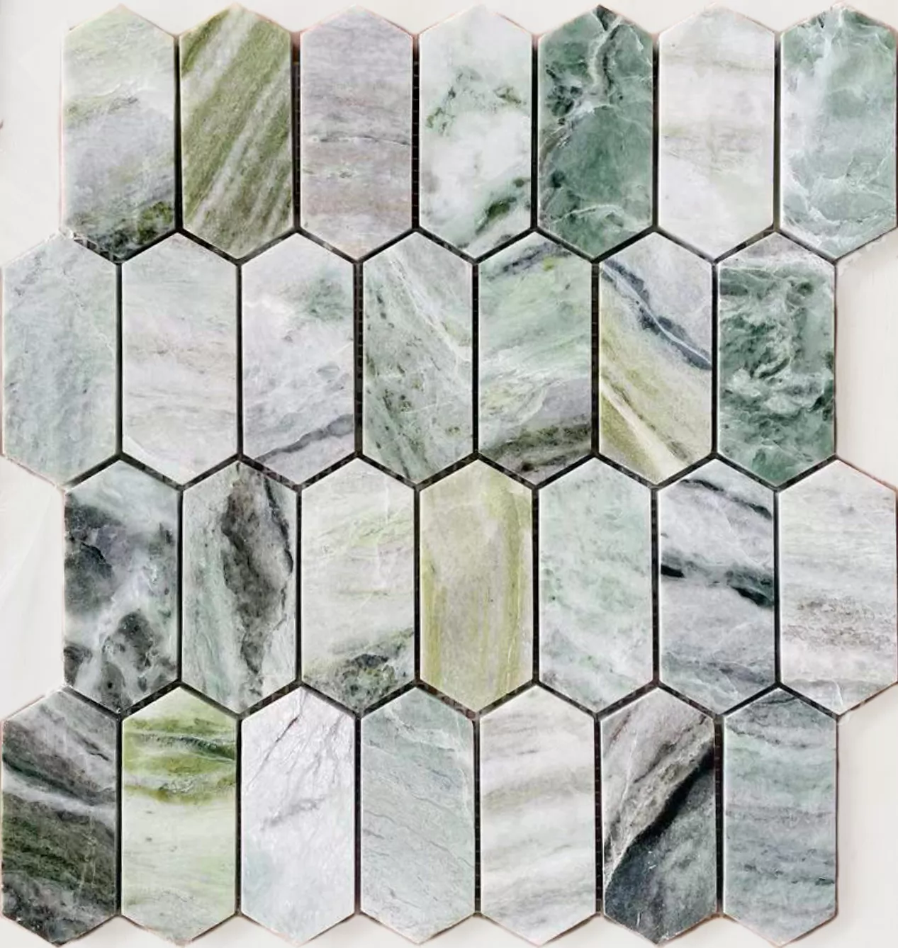 Мозаика Onice Verde oliva POL long hex 38x86x7 278x304x7