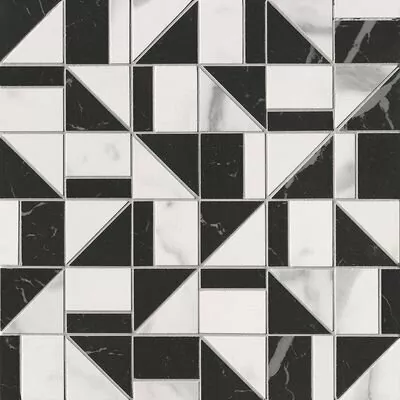 Мозаика fQKN Carrara Superiore-Nero Elegante Slash Mosaico 30.5x30.5