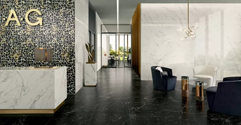 Керамогранит 57813 Black Decoro Cassettone 40x40