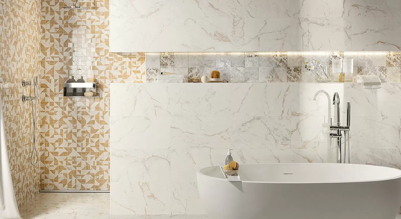 Плитка fQB7 Roma Gold Calacatta Delicato Brillante 15x56