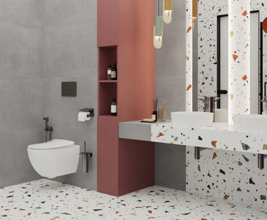 Керамогранит Terazzo Bianco цветной матовый карвинг 60х120