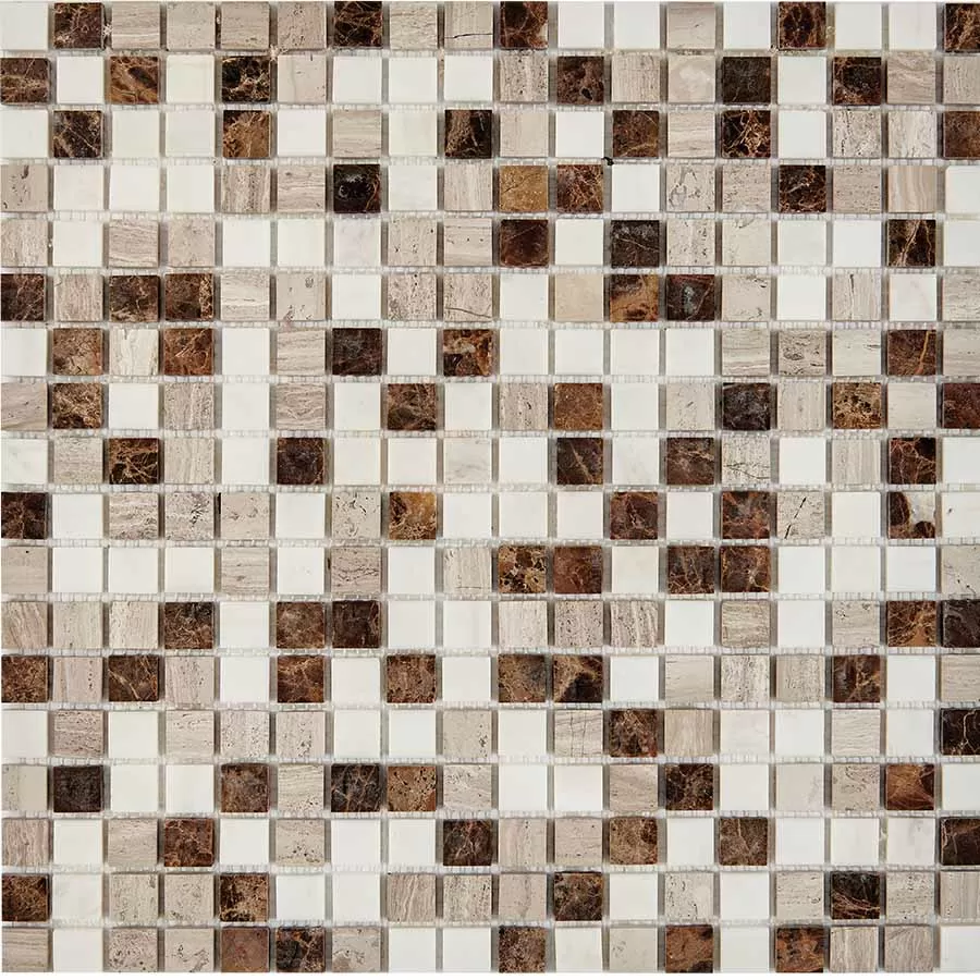 Мозаика PIX277 Emperador Dark, White Wooden, Dolomiti Bianco из мрамора полированная 15x15 305х305x4