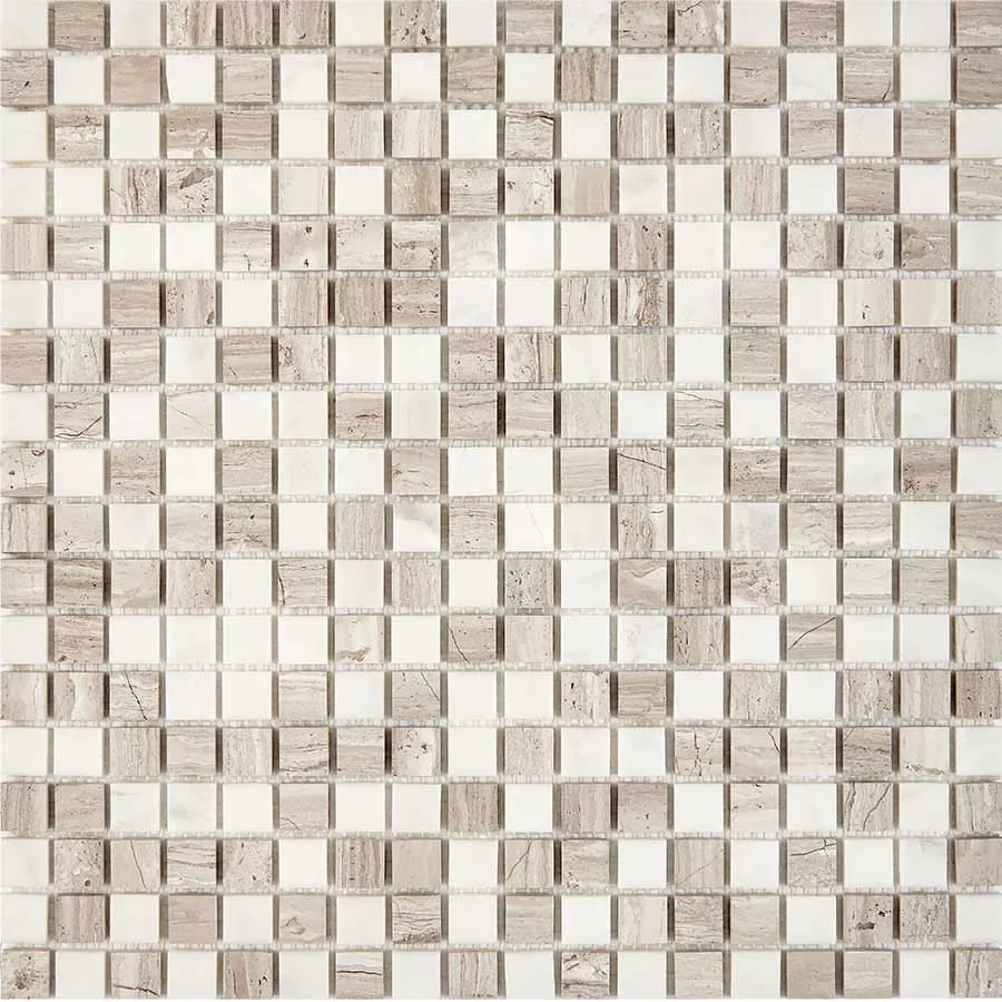 Мозаика PIX280 White Wooden, Dolomiti Bianco из мрамора полированная 15x15 305х305x4