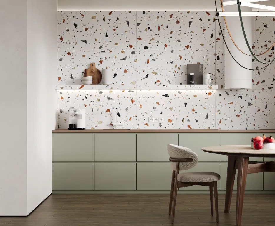 Керамогранит Terazzo Bianco цветной матовый карвинг 60х120