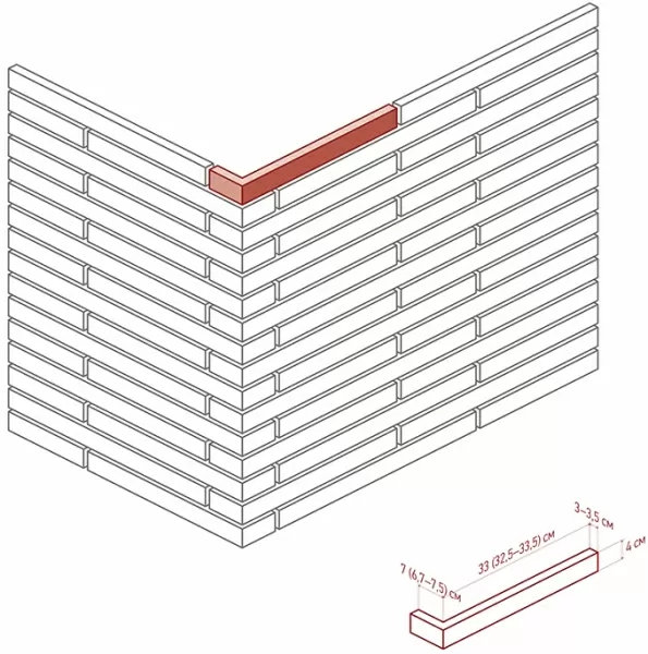 Искусственный камень 693-85 Реген брик Design угол 6,7-7,5 / 32,5-33,5 (7 / 33) x 4