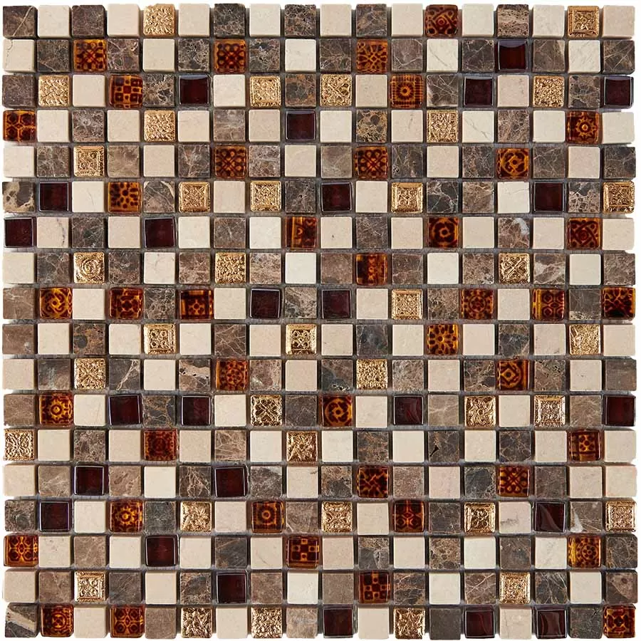 Мозаика PIX721 Мозаика из мрамора и стекла 15x15 300х300x8
