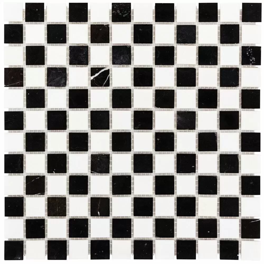 Мозаика DAO-609-23-4 Nero marquina, Tassos white 2.3х2.3 30х30