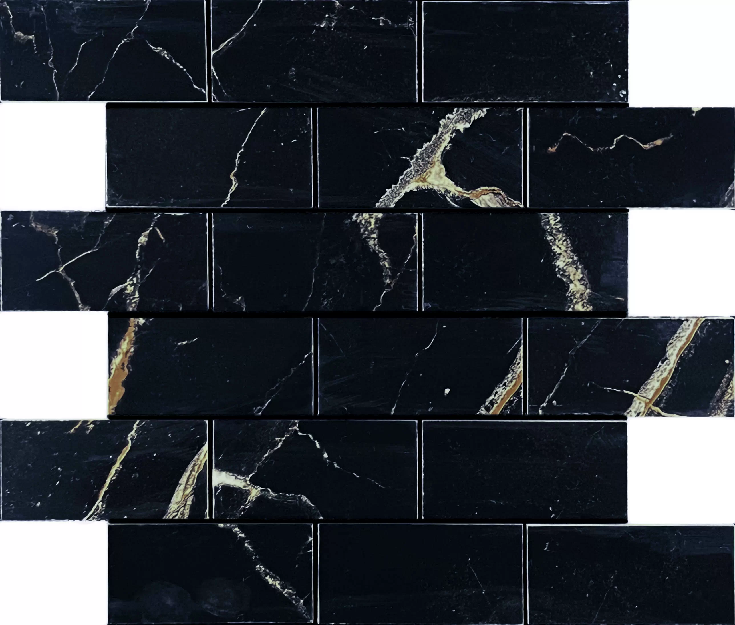 Мозаика Mosaic Alcantro Nero Brick bone 34.6x29.7